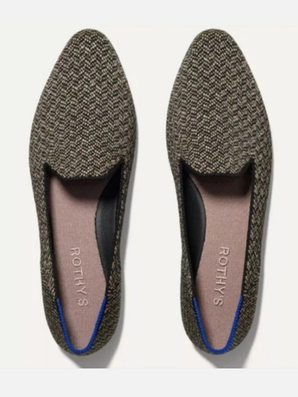 Rothy's Woven Almond Loafer Flats in Black and Gold